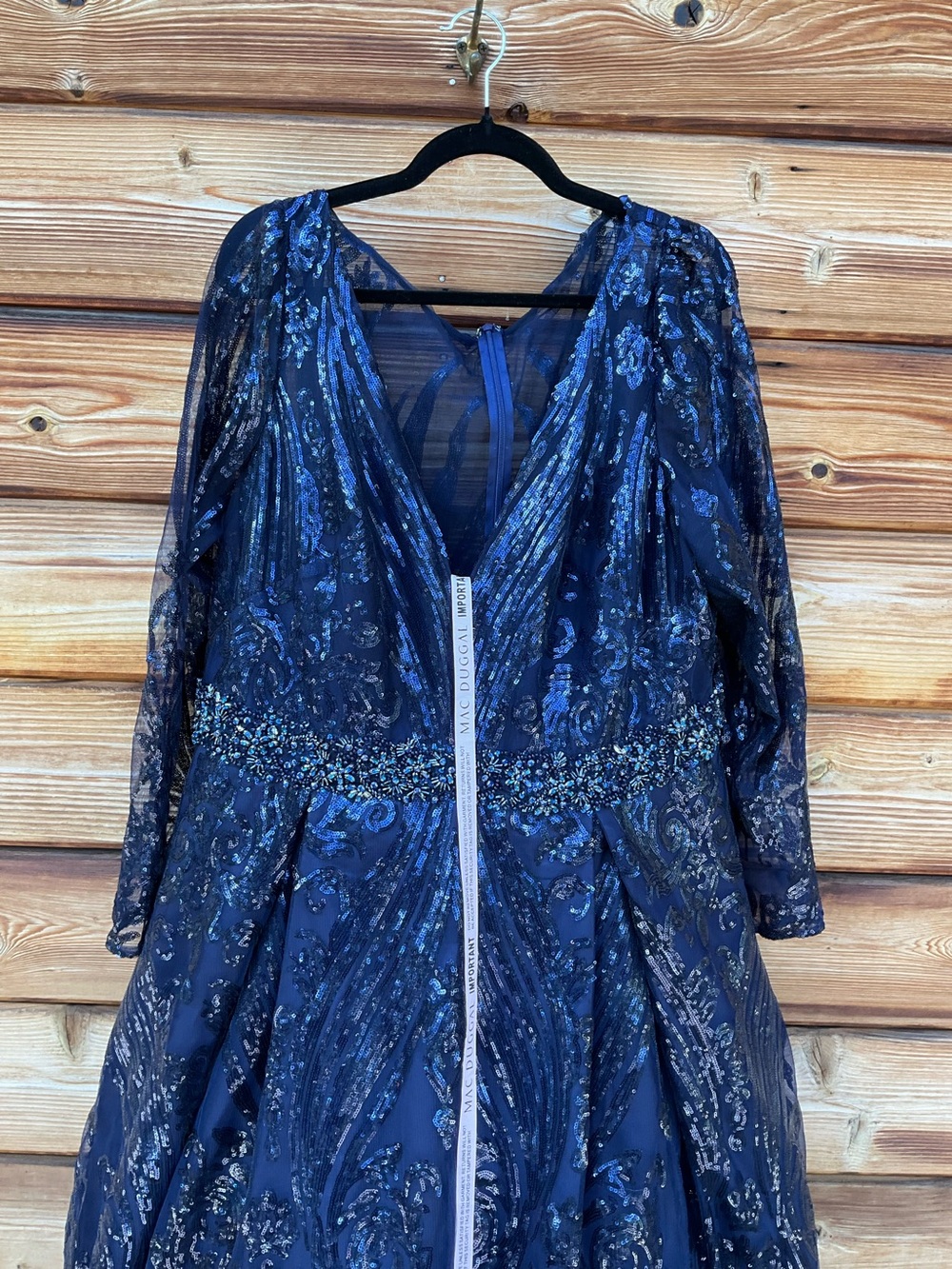 Mac Duggal Long Sleeve Embellished Evening Gown Midnight 18 Plus Size - Picture 7 of 11